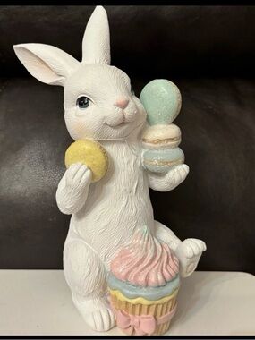 White Bunny Dessert Figurine - Pastel Easter Home Accent